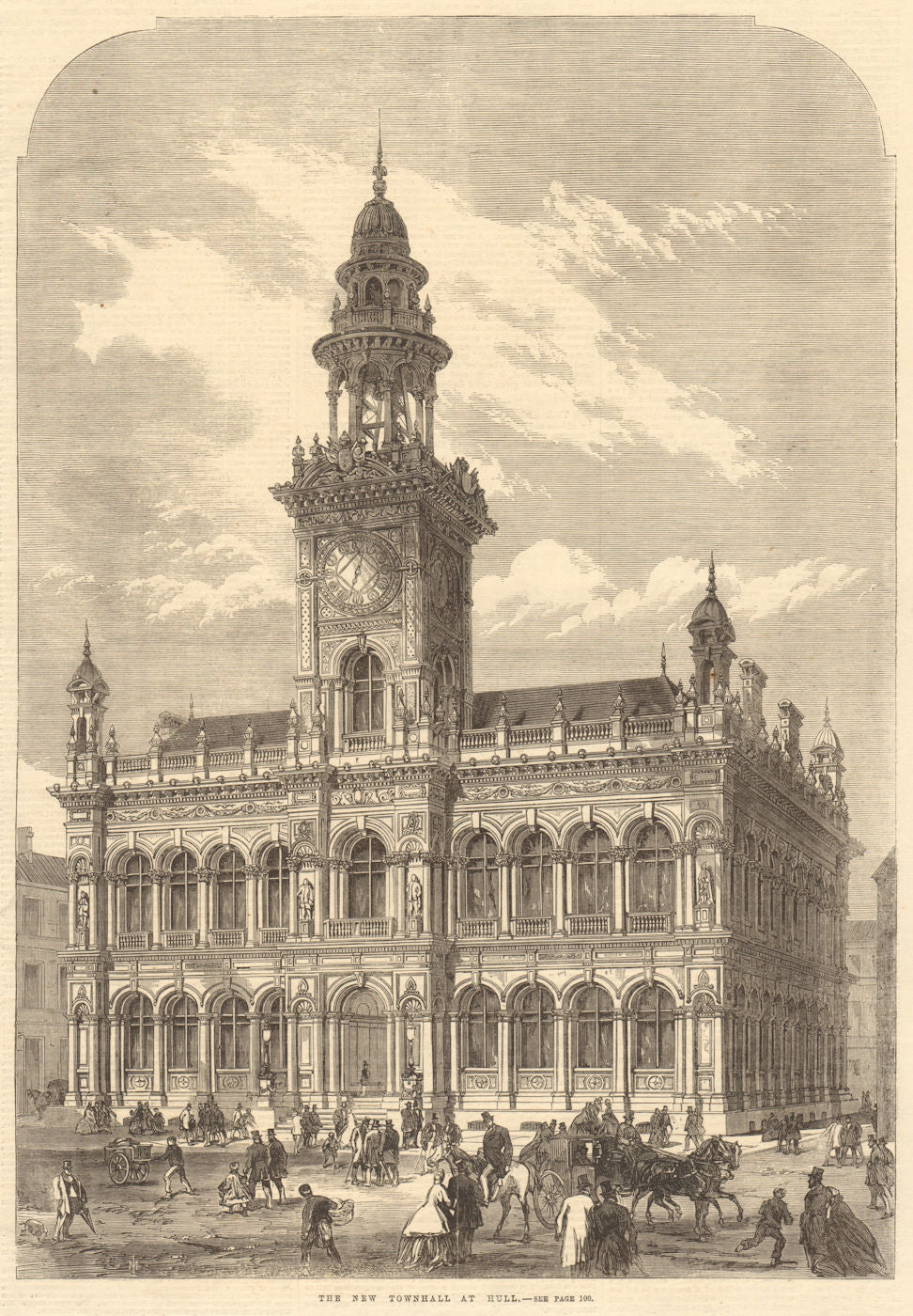 The new town hall At Hull. Yorkshire. Buildings 1866 old antique print picture